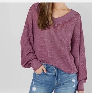 EUC WE THE FREE BY FREE PEOPLE SOUTH SIDE THERMAL TOP PURPLE SIZE L